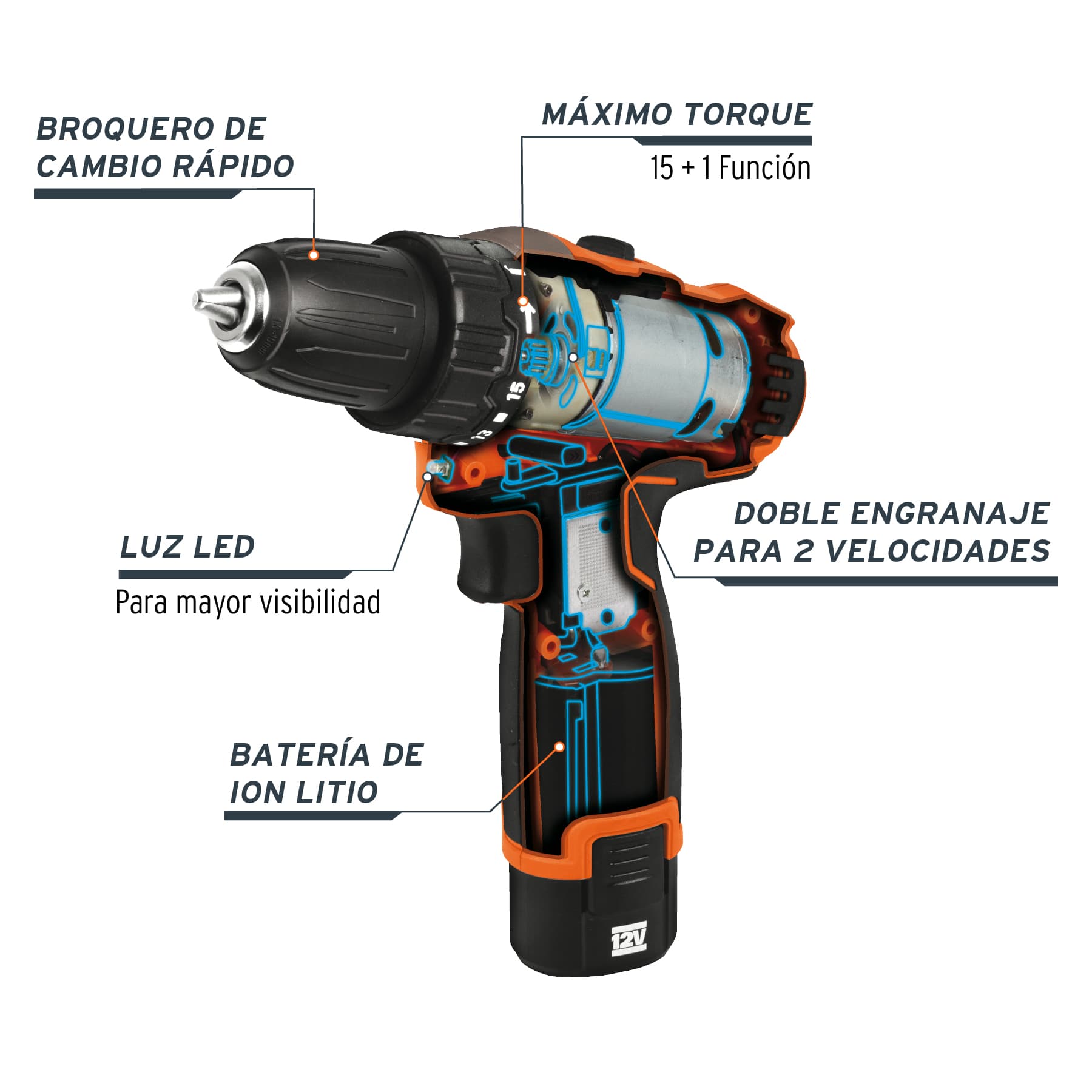 Taladro compacto inalámbrico 3/8", 12 V, Truper - Image 3